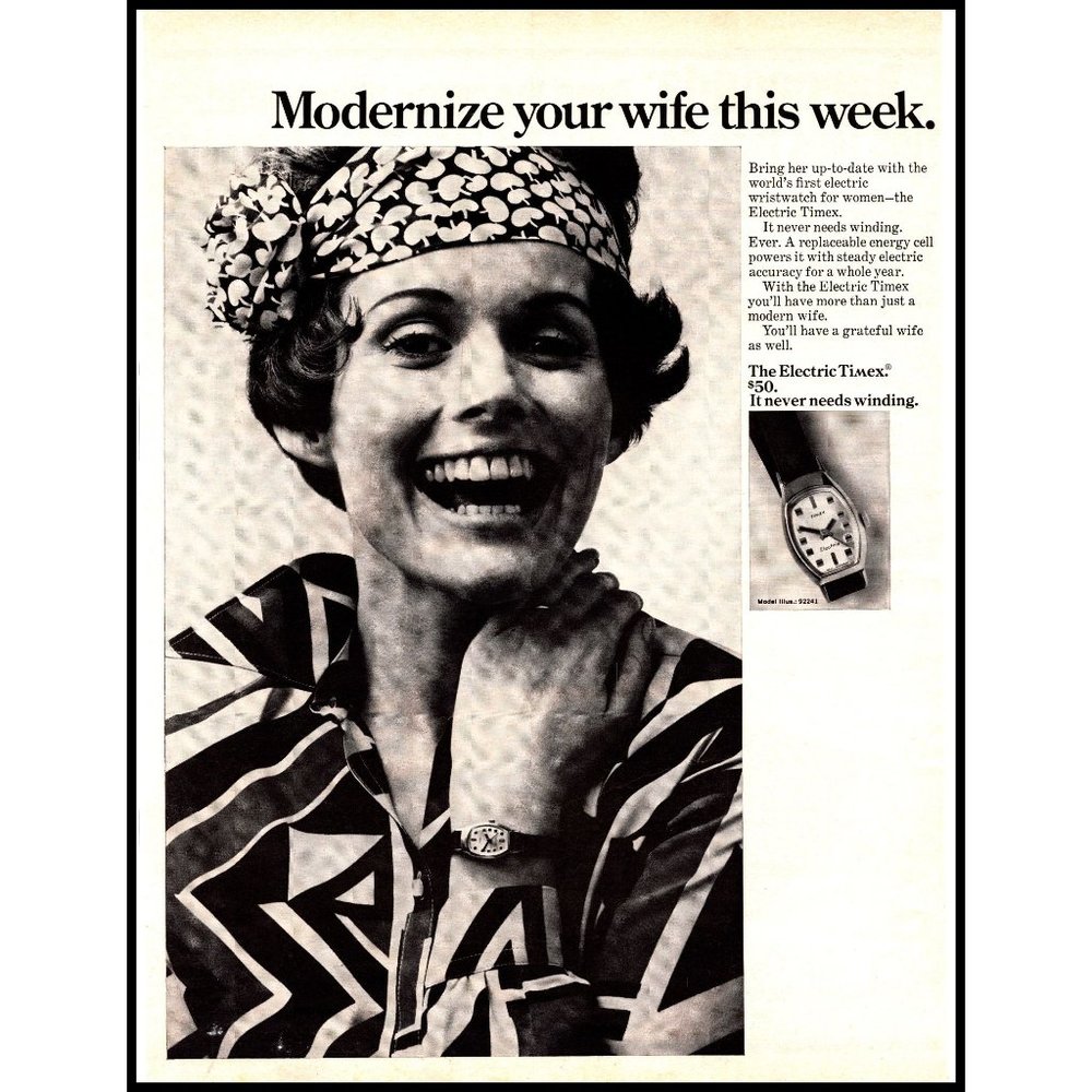 1970 Timex Electric Women's Watch Vintage Print Ad Geometric Dress Modern Photo